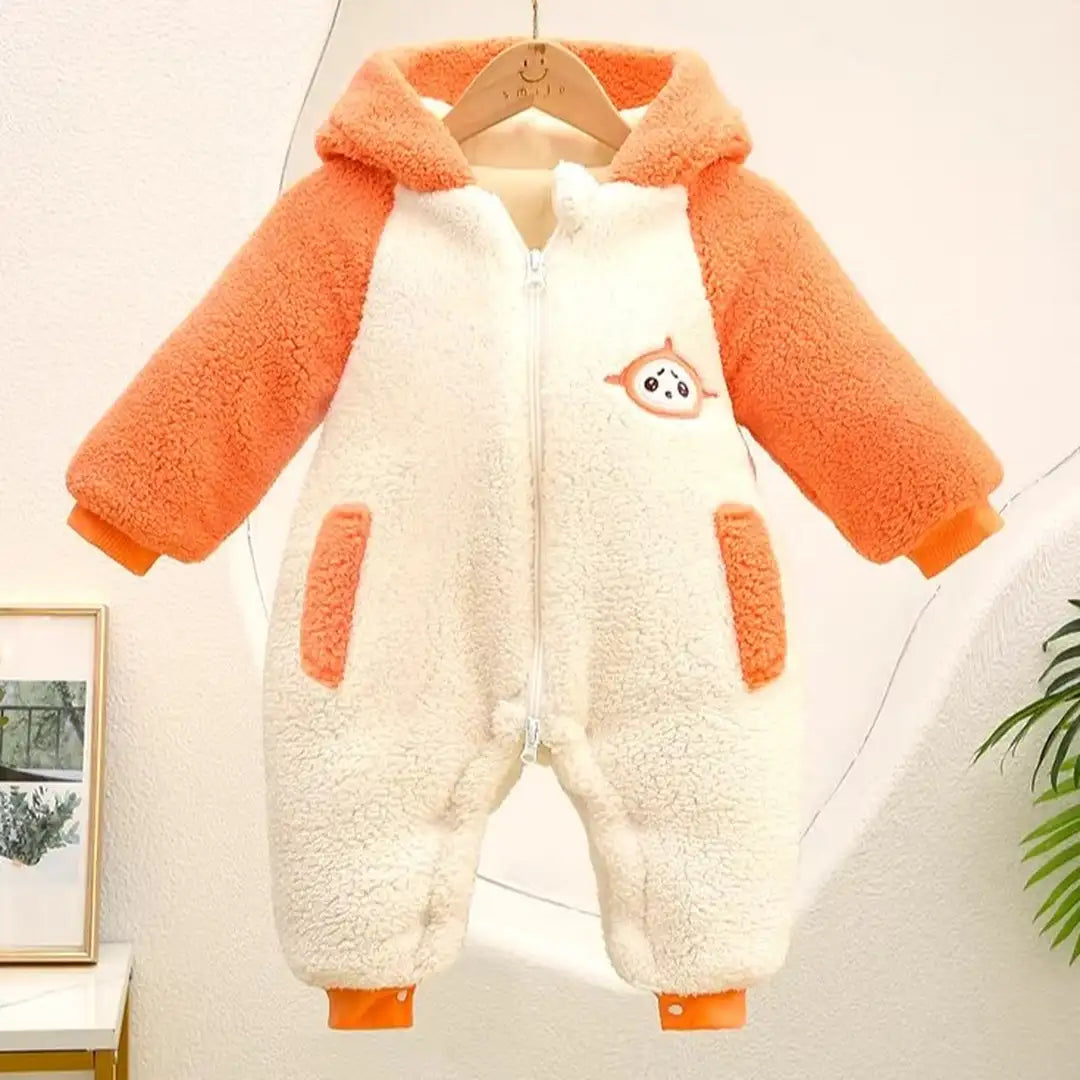 Soft White N Orange Stylish Winter Romper 1 - Minitaq baby kids clothes dress