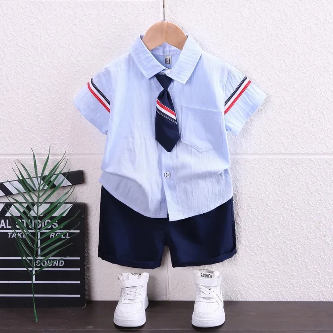 Little Gentleman Half Sleeve Shirt with Tie and Pant - Minitaq baby kids clothes dress 