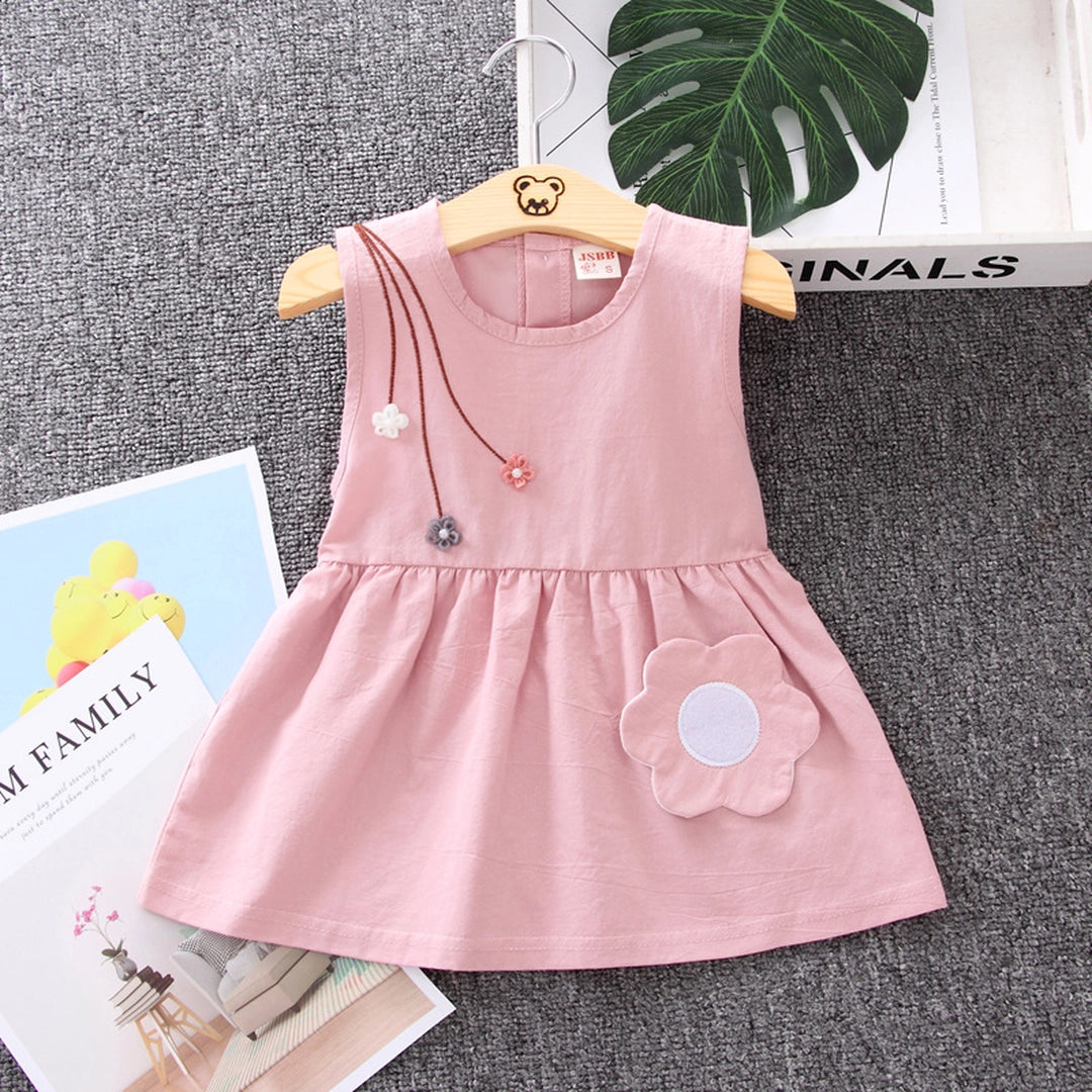 Flower Design Light Pink Sleeveless Cotton Frock For Girls - Minitaq baby kids clothes dress 
