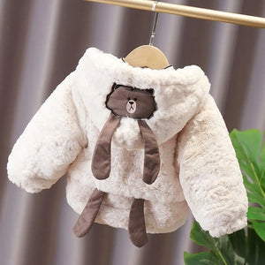 Soft Comfy Ivory Hooded Jacket with Bear Patch - Minitaq baby kids clothes dress