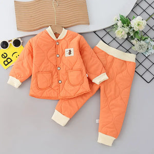 Cozy Orange Bear Patch Quilted Tracksuit 2pc set - Minitaq baby kids clothes dress