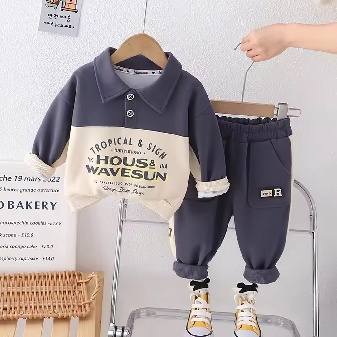 Tropical Stylish Navy and Beige Contrast 2pcs Set - Minitaq baby kids clothes dress
