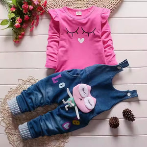 Owl on Dungaree with Pink Ruffle Style Top Set For Girls - Minitaq baby kids clothes dress
