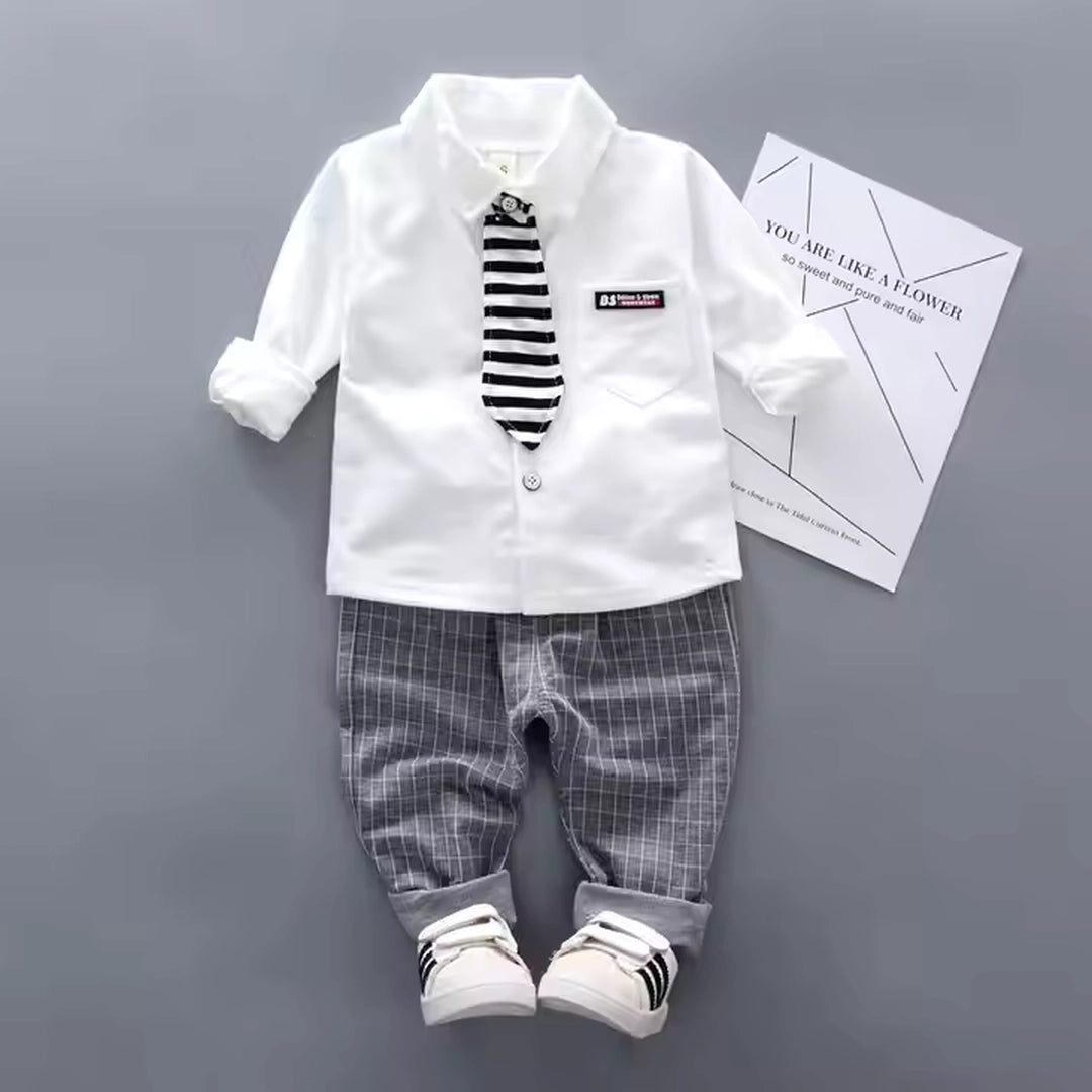 Elegant White Formal Shirt N Squares Design Dress Pants - Minitaq baby kids clothes dress