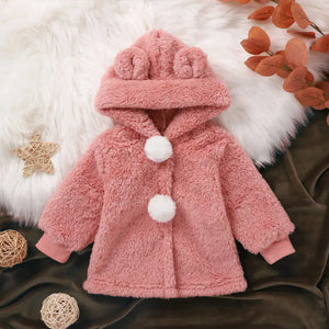 Fuzzy Pink N White Pom Pom Fleece Hoodie 2pcs Set - Minitaq baby kids clothes dress