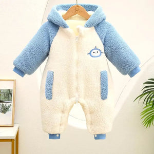 Soft White N Blue Stylish Winter Romper 1 - Minitaq baby kids clothes dress