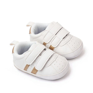 Stylish White Baby Shoes with Gold Stripes 1 - Minitaq baby kids clothes dress