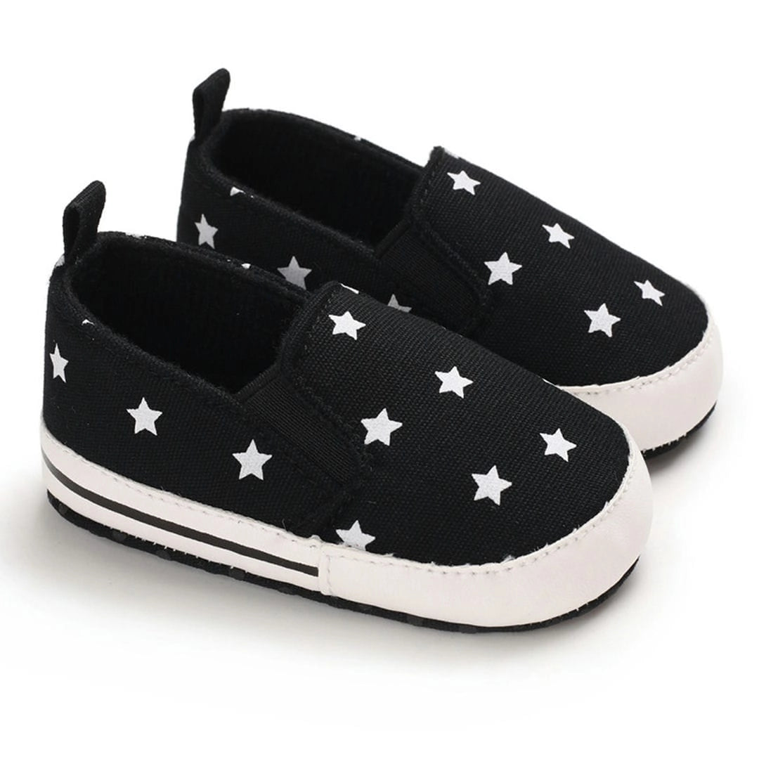 Black with White Stars Patterned Baby Shoes 1 - Minitaq baby kids clothes dress