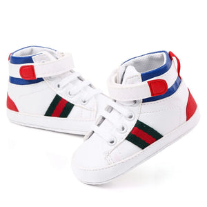 Pure White High Ankle Style Baby Shoes with Red and Green Stripes 2 - Minitaq baby kids clothes dress