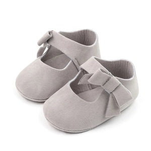 Stylish Soft Grey Baby Shoes with Bow 1 - Minitaq baby kids clothes dress