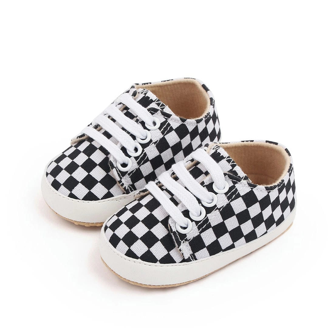 Black and White Check Style Baby Sneakers with Laces 1 - Minitaq baby kids clothes dress