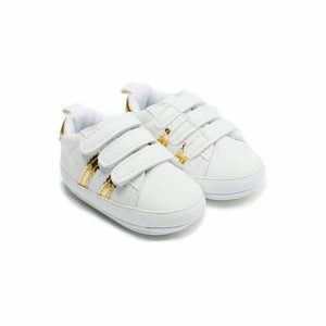 White and Gold baby Sneakers with 3 Valcro Straps 1 - Minitaq baby kids clothes dress