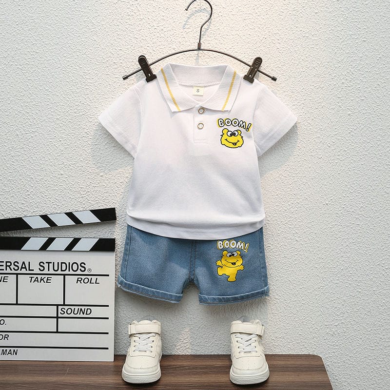 Boom White Polo and Shorts 2pc Set 1 - Minitaq baby kids clothes dress