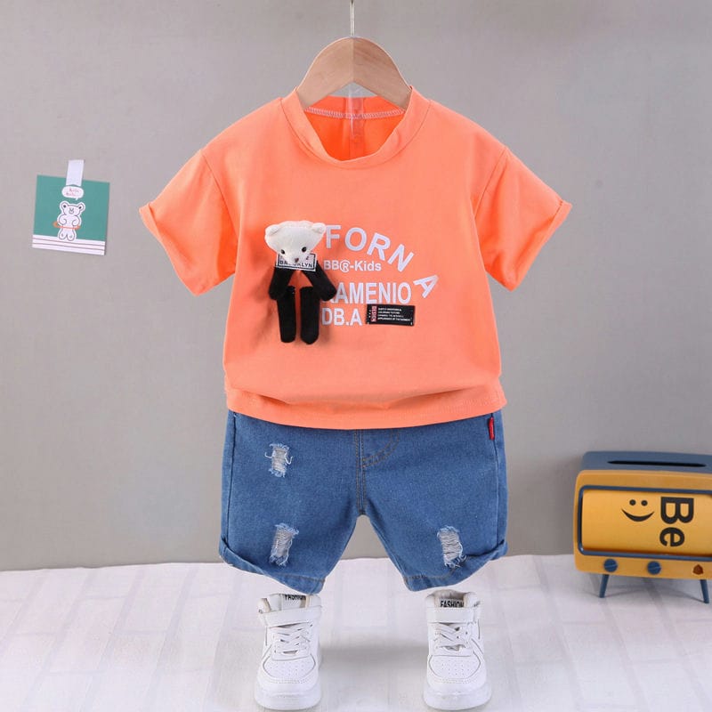 Casual T-Shirt With Jeans Shorts 2pc 1 - Minitaq baby kids clothes dress