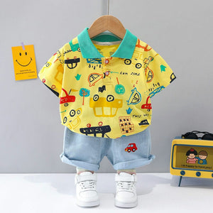 Cars Pattern Yellow T-Shirt and Shorts 1 - Minitaq baby kids clothes dress