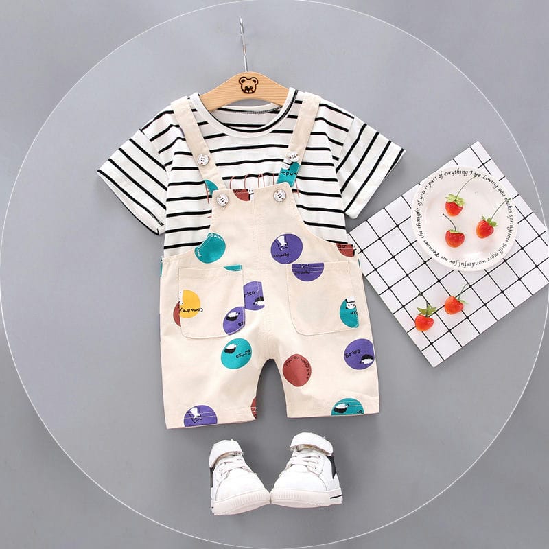 Striped Shirt With Colorful Dungaree 1 - Minitaq baby kids clothes dress