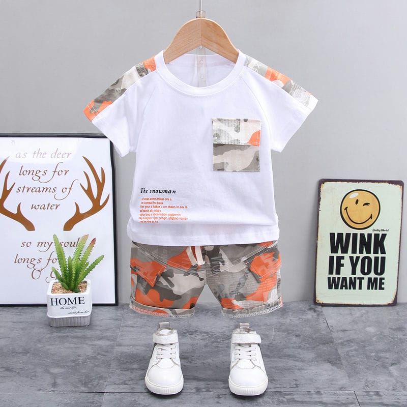 Army Style Shirt N Shorts Orange Accent 1 - Minitaq baby kids clothes dress