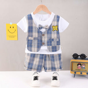 Formal Blue Checkered Style 2pc Set 1 - Minitaq baby kids clothes dress