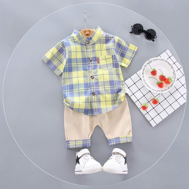 Stylish Yellow Blue Shirt N Shorts 1 - Minitaq baby kids clothes dress