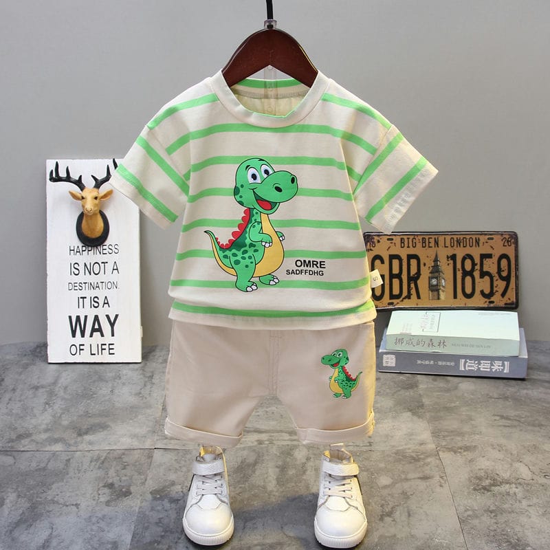 Cartoon Dino T-Shirt With Shorts 1 - Minitaq baby kids clothes dress