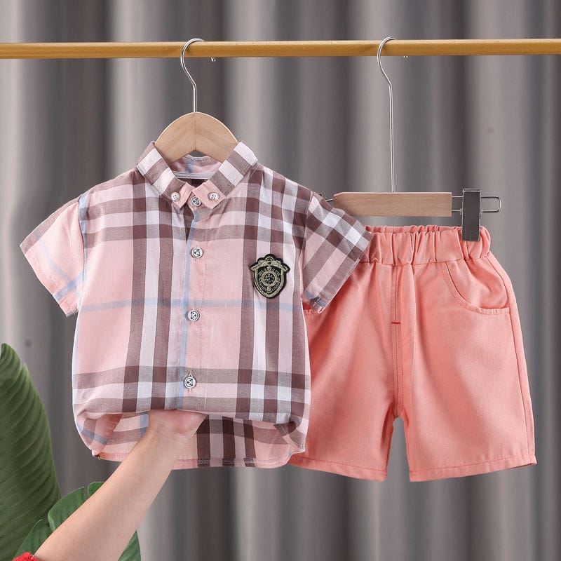 Pink Shirt Check Style With Shorts 2pc 1 - Minitaq baby kids clothes dress