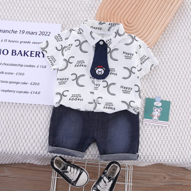 Casual White Shirt With Shorts 2pc Set 1 - Minitaq baby kids clothes dress