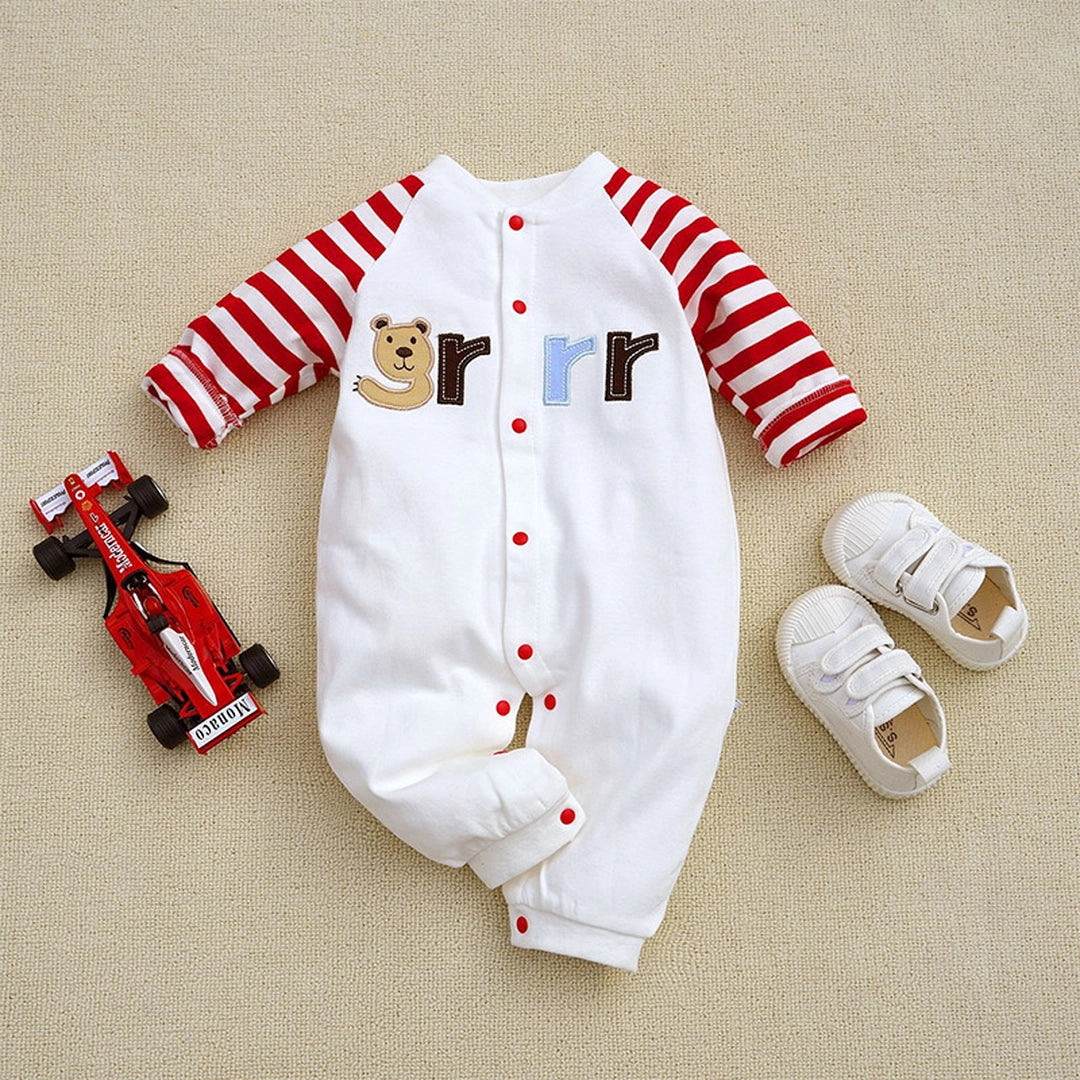 Bear Growl Red Lines White Baby Romper 1 - Minitaq baby kids clothes dress