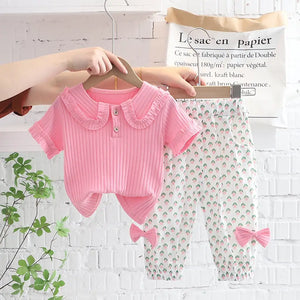 Pink Top With White Patterned Pant 2pc Set For Girls 1 - Minitaq baby kids clothes dress