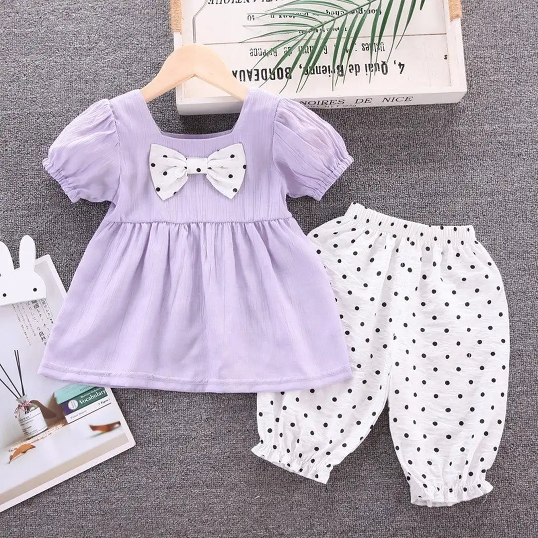 Light Purple Casual Frock With Trouser For Girls 1 - Minitaq baby kids clothes dress