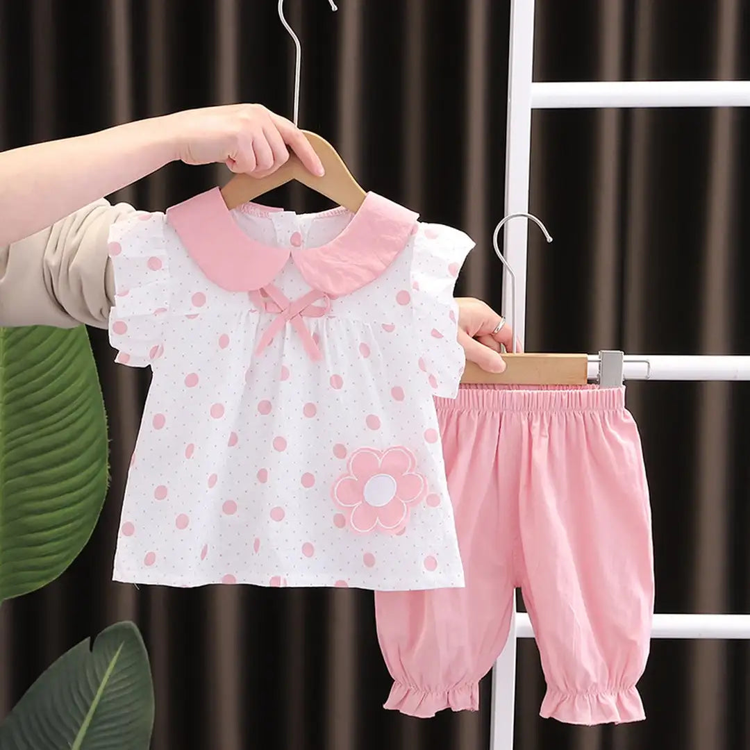 Pink Polka Dots Top With Trouser For Girls 1 - Minitaq baby kids clothes dress