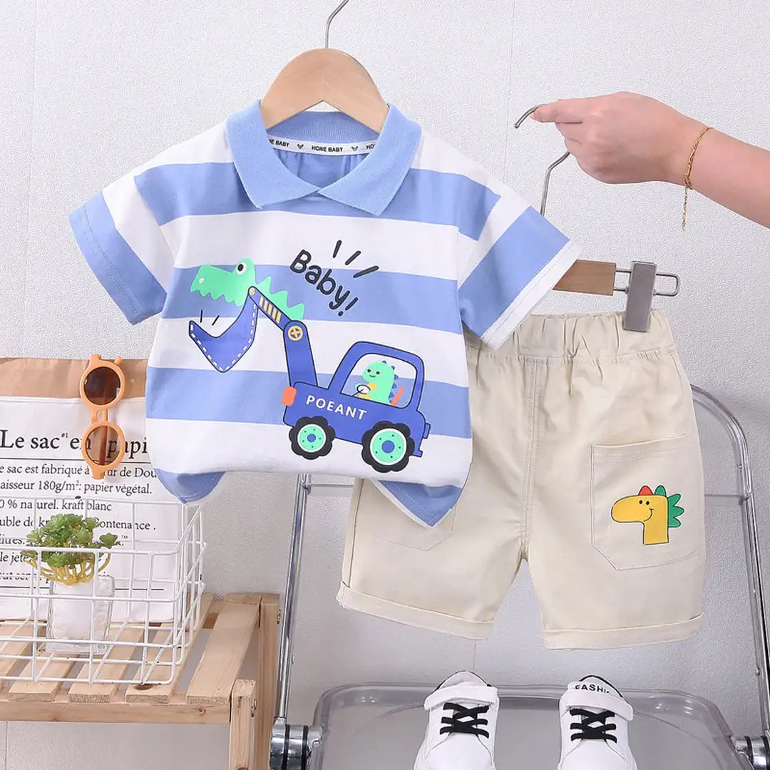 Dino Excavator Blue Polo With Cotton Jeans 1 - Minitaq baby kids clothes dress