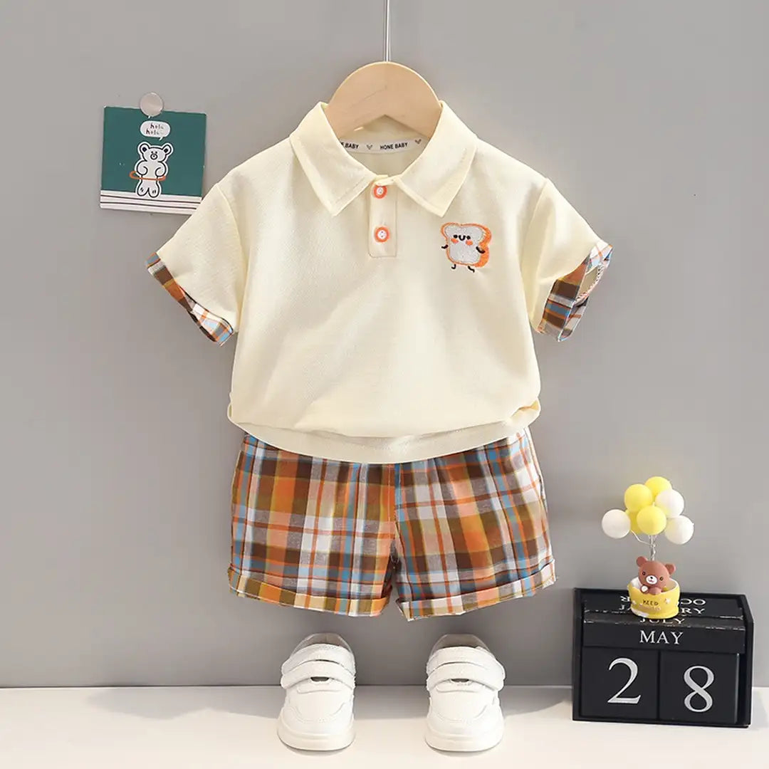 The Summer Cream Polo With Orange Accent Shorts 1 - Minitaq baby kids clothes dress