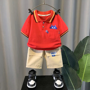 The Red Polo With Cotton Shorts For Kids 2pc Set 1 - Minitaq baby kids clothes dress