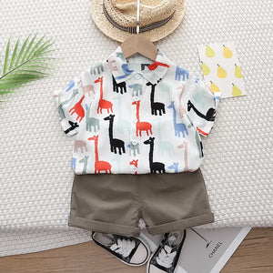 Giraffe Pattern Summer Shirt With Cotton Shorts For Kids 1 - Minitaq baby kids clothes dress