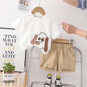 Cartoon White T-Shirt With Brown Shorts 2pc Set 1 - Minitaq baby kids clothes dress