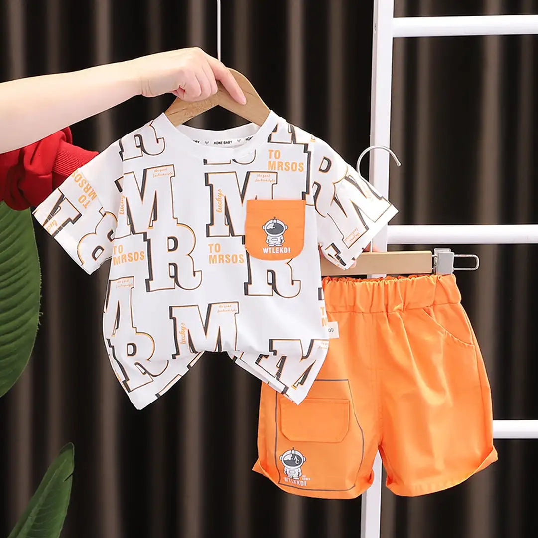 Casual Funky Style T-Shirt With Orange Shorts 1 - Minitaq baby kids clothes dress