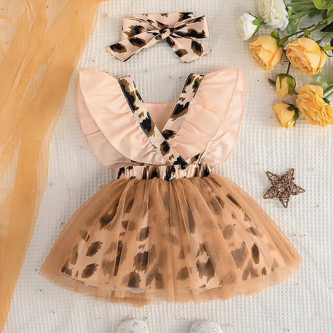 Flying Sleeves Leopard Style Baby Girl Frock 8 - Minitaq baby kids clothes dress