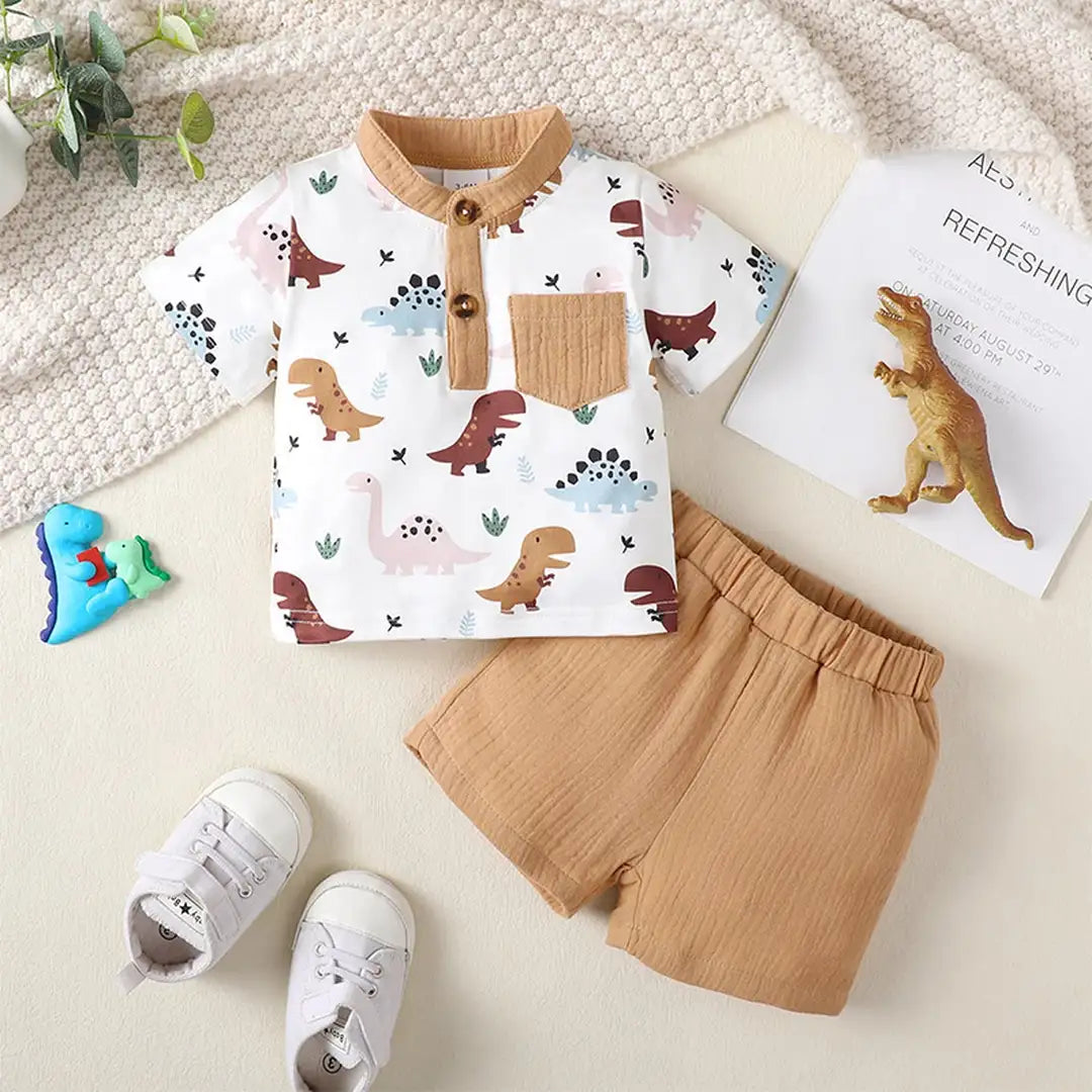 Dinosaurs Summer 2 piece Set Shirt And Shorts 1 - Minitaq baby kids clothes dress