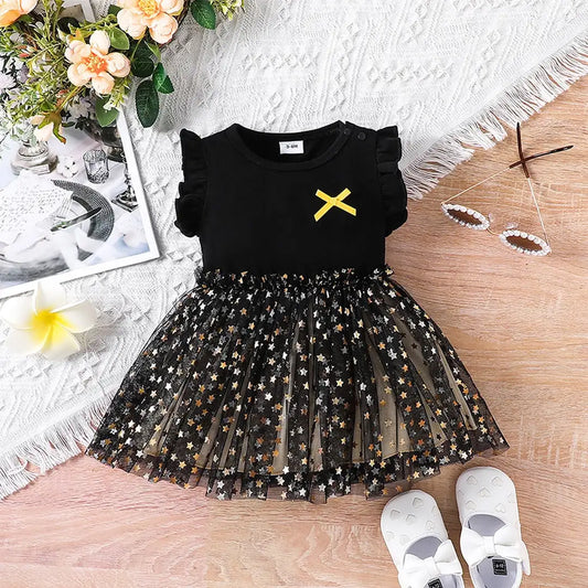 Black Dress For Girls With Tiny Little Stars On Mesh 1 - Minitaq baby kids clothes dress