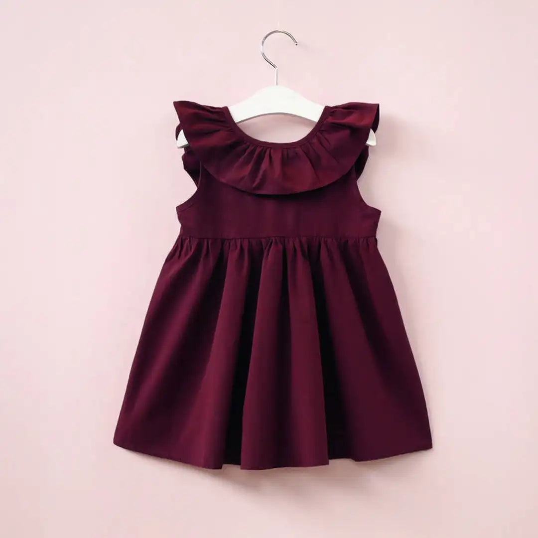 Backless Maroon Modern Plain Frock Dress 1 - Minitaq baby kids clothes dress