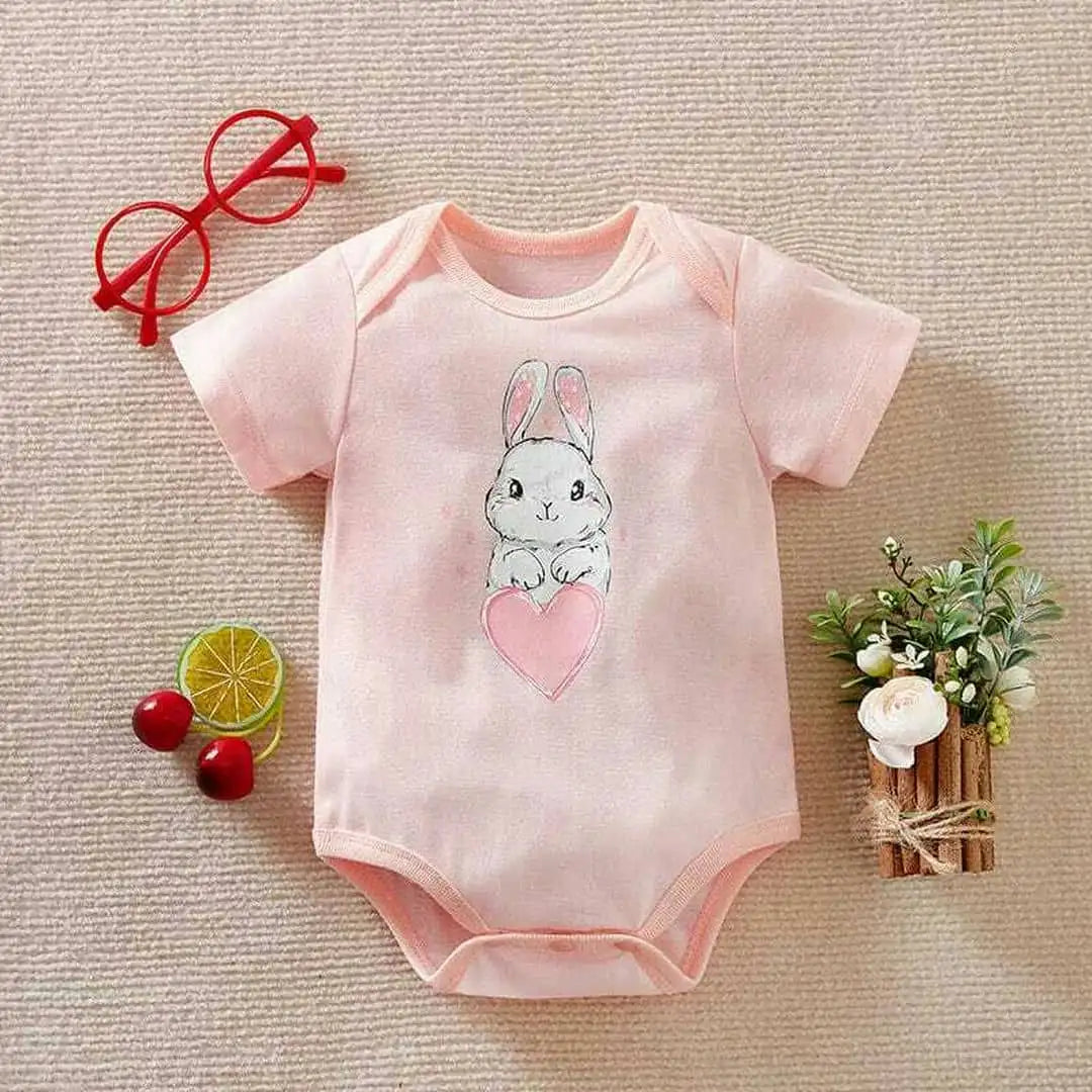 Pink Heart Bunny Baby Girl Onesie 1 - Minitaq baby kids clothes dress