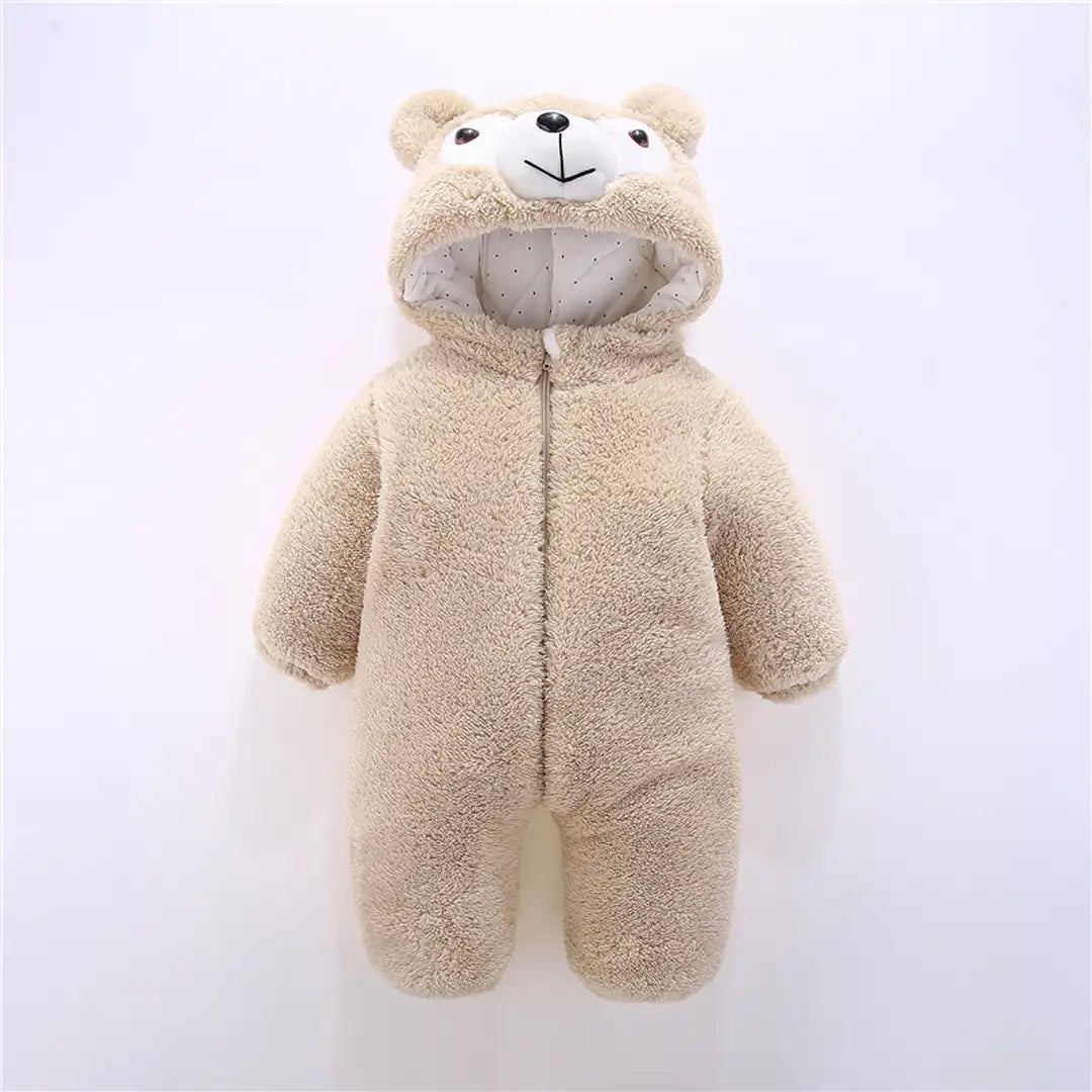 Beige Bear Design Winter Baby Romper 1 - Minitaq baby kids clothes dress