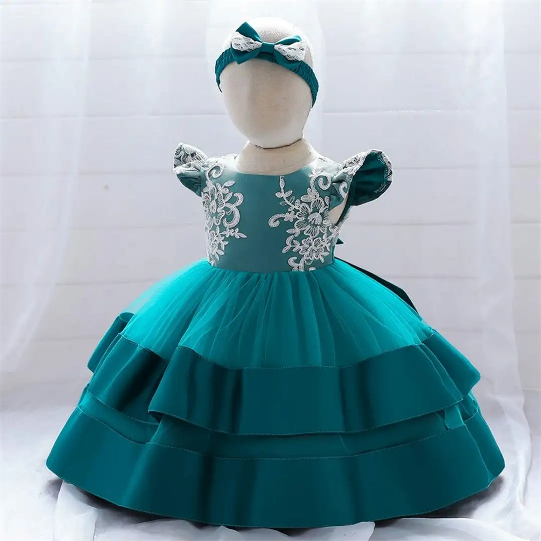 Blue Green Arabian Style Net Layered  Frock Dress 7 - Minitaq baby kids clothes dress