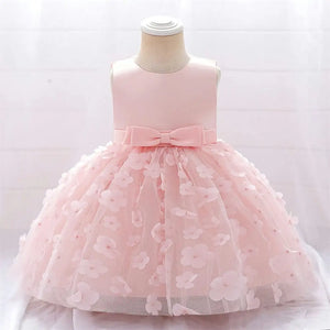 Peach Pink Net Flowers And Bow Lace Frock 1 - Minitaq baby kids clothes dress