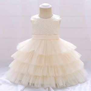 Cream Stylish Multi Layered Baby  Frock Dress 1 - Minitaq baby kids clothes dress