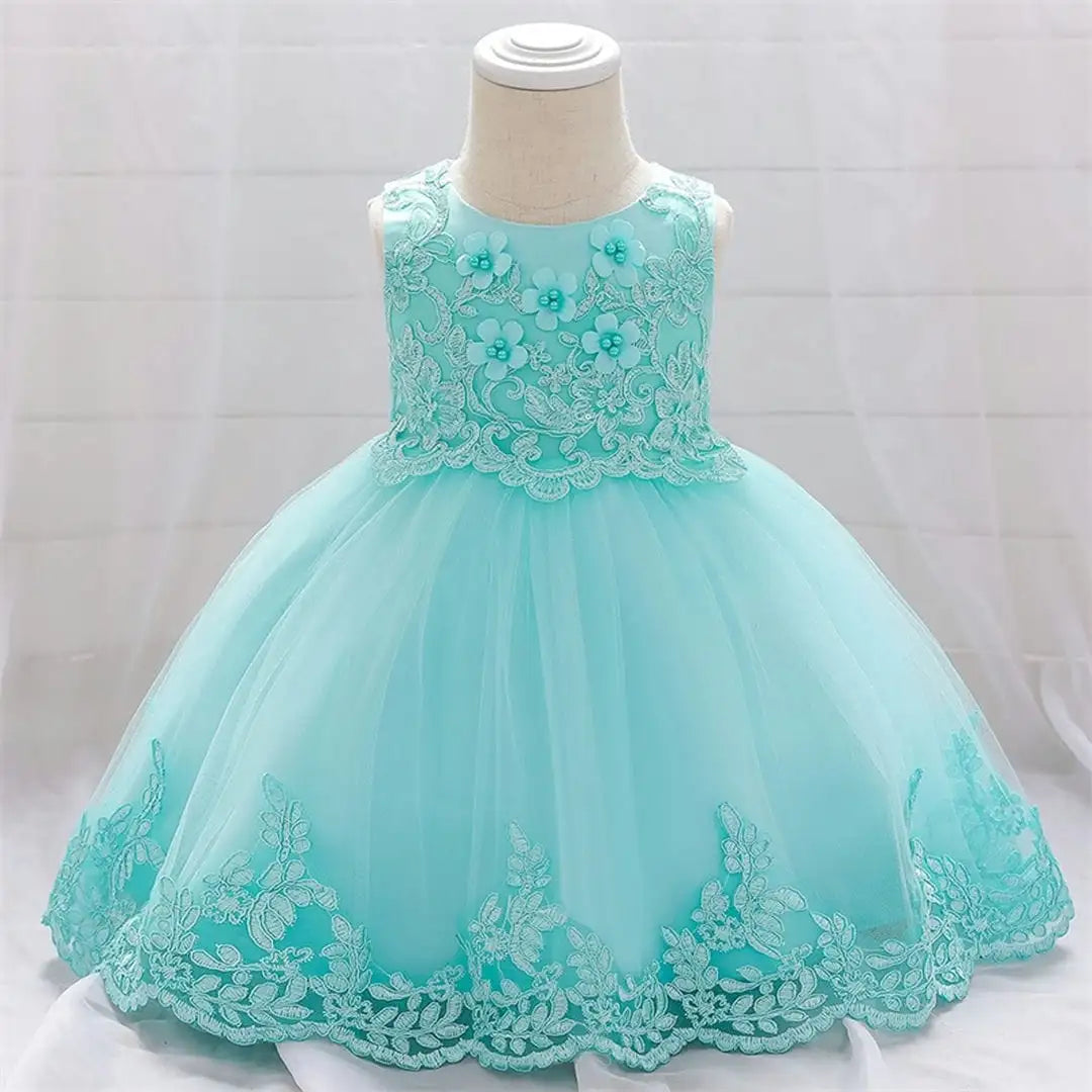 Blue Green Embroidered Stylish Frock Baby Dress 1 - Minitaq baby kids clothes dress