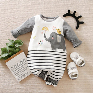 Gray Elephant With Umbrella Baby Romper 1 - Minitaq baby kids clothes dress