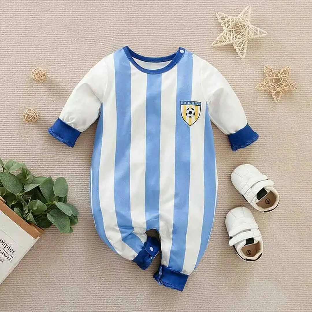 Football Sports Style Blue Stripes Romper 1 - Minitaq baby kids clothes dress