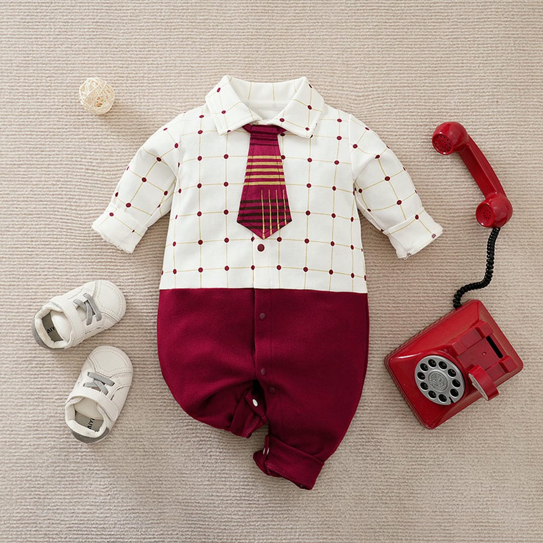 Red Dots N Lines Formal Office Dress With Tie 1 - Minitaq baby kids clothes dress