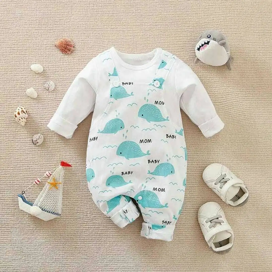 Ocean Whale Full Sleeves Baby Romper 1 - Minitaq baby kids clothes dress